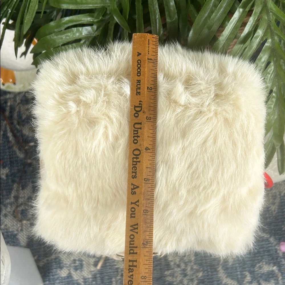 Vintage 60’s White Rabbit Fur Hand Muff with Red Strap